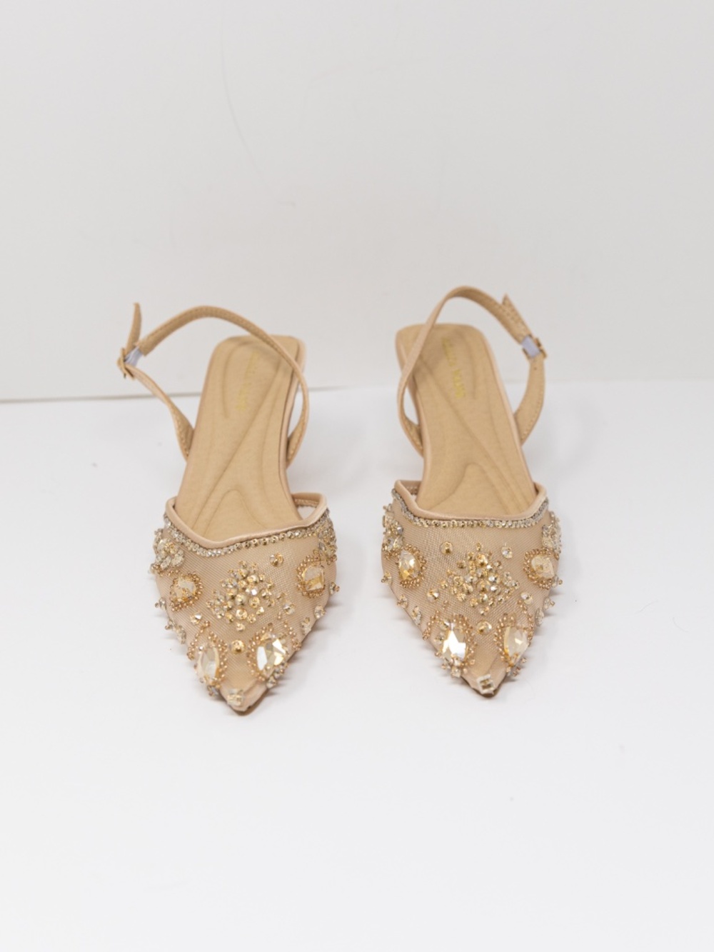 NEW Azalea Wang Valeriy Ankle Strap Pointed Toe Rhinestone Mesh Pumps Heels Shoe - Picture 2 of 4